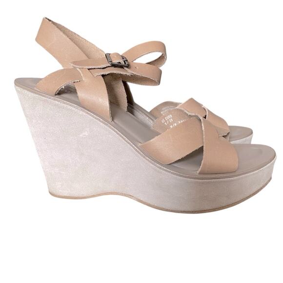 Kork Ease Ave 2.0 Platform Wedge Sandal size 9 Tan Grey Leather Suede - Picture 1 of 11